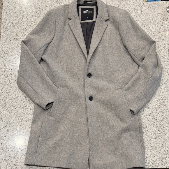 Hollister Light Gray Men's Single-Breasted Overcoat XL Wool Blend